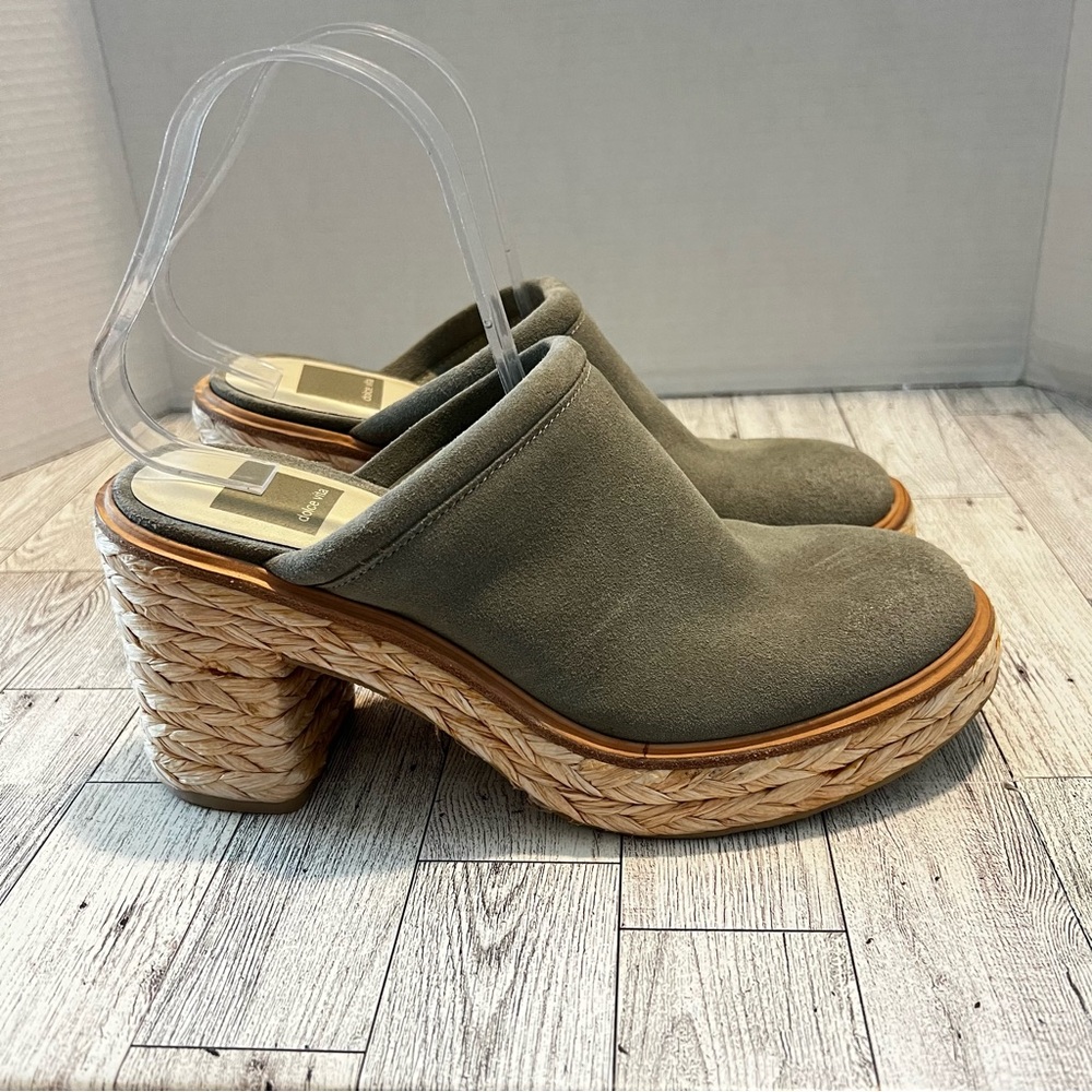 DV by Dolce Vita Olive Suede Woven Platform Clogs